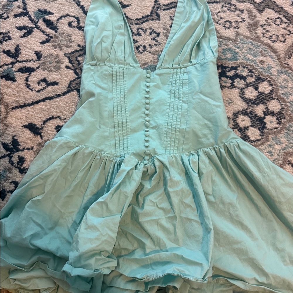 Oh Polly Aqua Gathered Dress